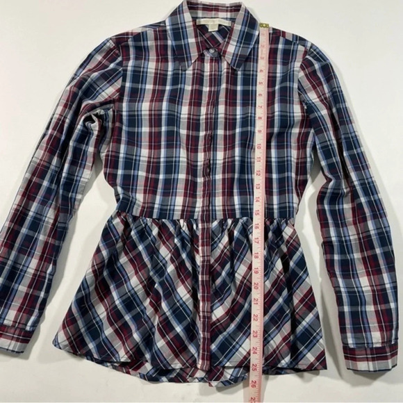 Boston Proper Womens Peplum Plaid Shirt Button Front Size 2 - Picture 5 of 6